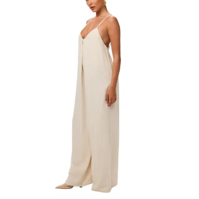 NAKED WARDROBE Linen Open Back Wide Leg Jumpsuit