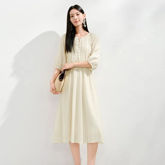 玖姿安娜蔻 慵懒感波嬉民族风收腰短袖连衣裙 女款