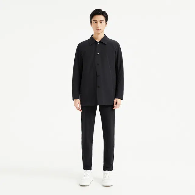 利郎 夹薄棉桑蚕丝商务休闲纯色翻领中长款秋季风衣外套 男款