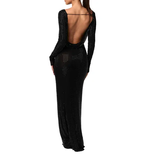 NAKED WARDROBE Crystal Open Back Gown Petite