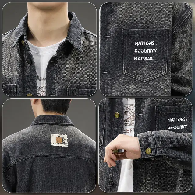 前进牛 美式复古潮牌渐变水洗外穿长袖衬衫男高级感痞帅翻领工装休闲衬衣夹克男牛仔外套 男款