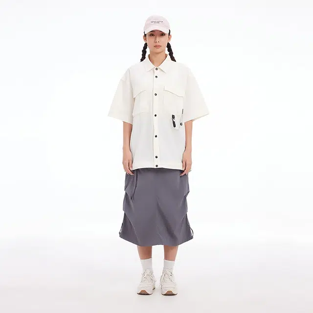 美特斯邦威 山系户外工装肌理宽松短袖衬衫 男女同款