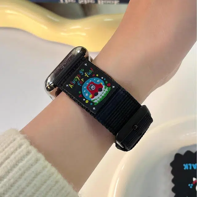 卫欣 苹果适用 手表表带 帆布材质 爱心标黑色帆布表带男女通用