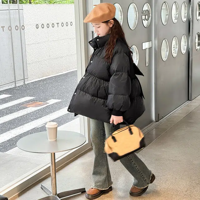雅鹿棉衣 立领插肩纯色长袖 黑色 青少年