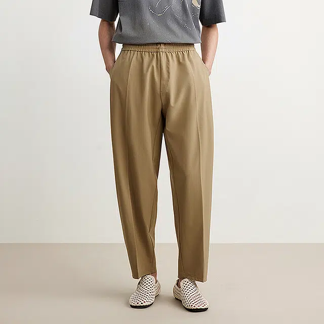 速写 纯色简约宽松通勤舒适百搭直筒休闲裤 男款