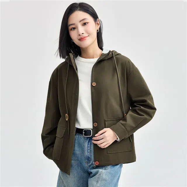 佐丹奴 磨毛工装口袋连帽梭织夹克外套 女款