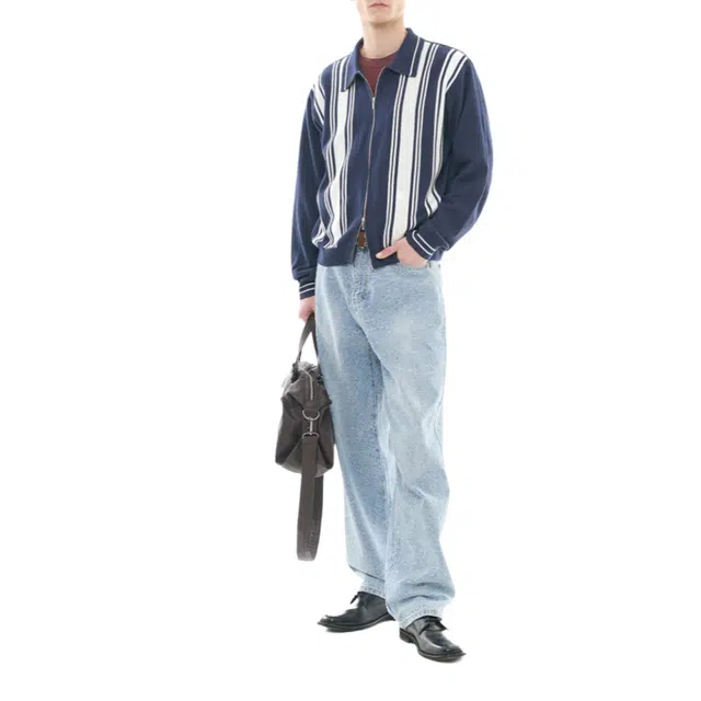BESLOW POLO STRIPE KNIT ZIP-UP