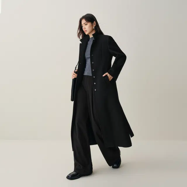 太平鸟 甄绒系列直筒呢子宽松长款简约时尚外套大衣 女款