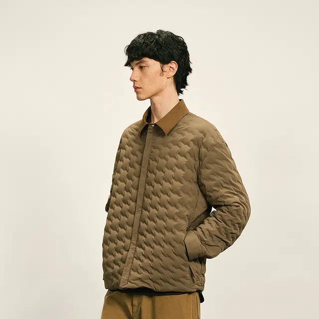 速写 秋休闲衬衫领时尚拼接羽绒服 男款