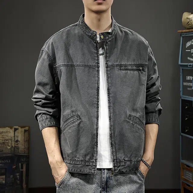 前进牛 美式军事风潮牌底特律复古痞帅牛仔外套 男款