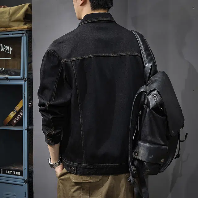 前进牛 美式休闲高街复古潮牌轻奢高级感潮流极简风辑明线牛仔外套 男款