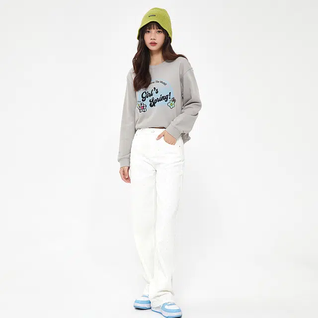 美特斯邦威 长袖圆领宽松套头时尚印花卫衣 女款
