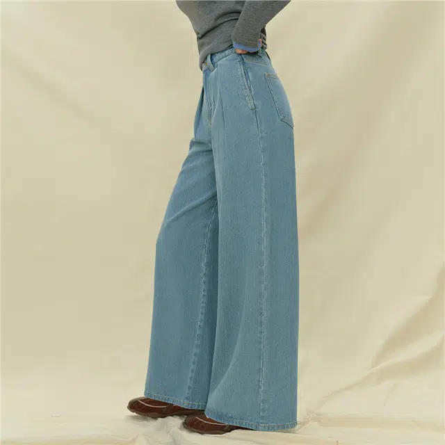 佐丹奴 洗水压褶高腰阔腿长裤牛仔裤 女款