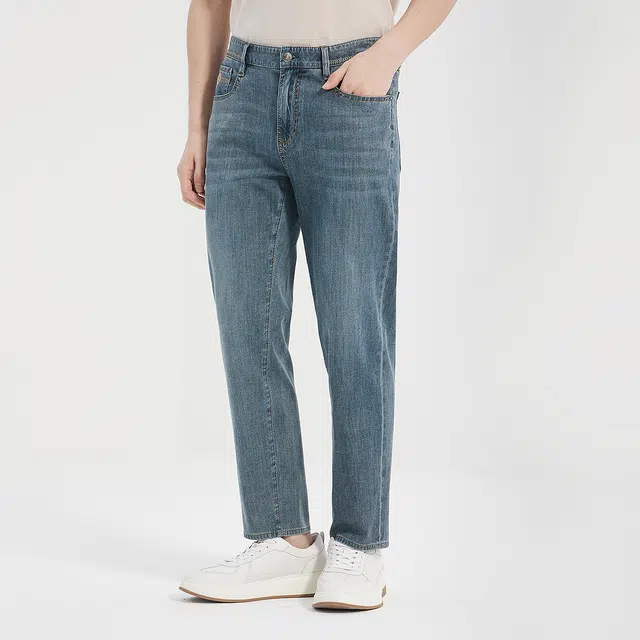 利郎 时尚都市水洗磨白质感百搭低腰小脚修身夏季牛仔裤 男款