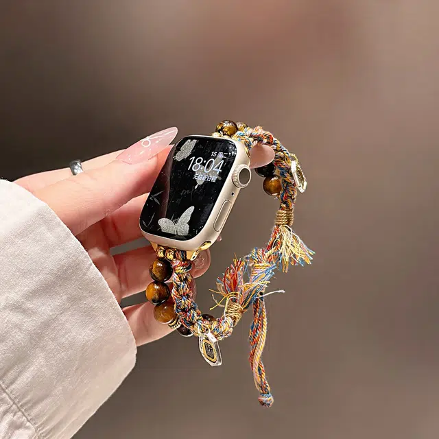 卫欣 苹果适用 手表表带 织物材质 吉祥琥珀彩色编织绳表带男女通用