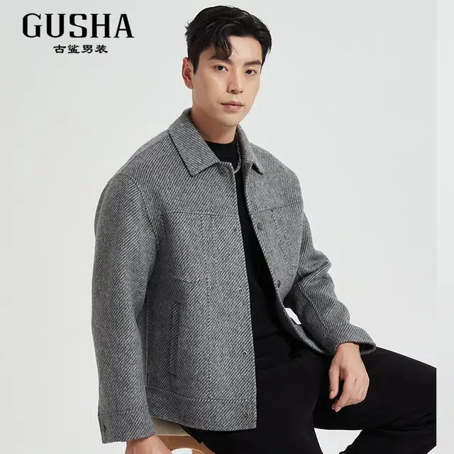 古鲨 商务时尚翻领纯色直筒大衣 男款