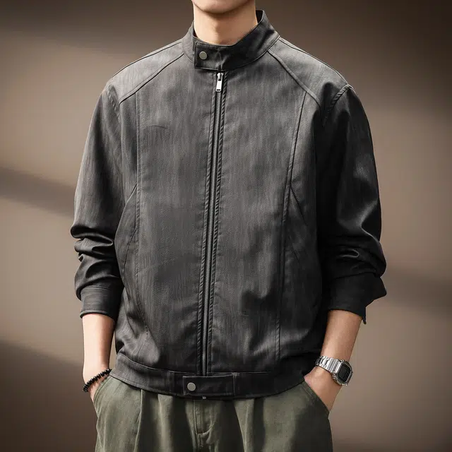 贵色 百搭高端纹理感机车立领美式复古皮衣 男女同款