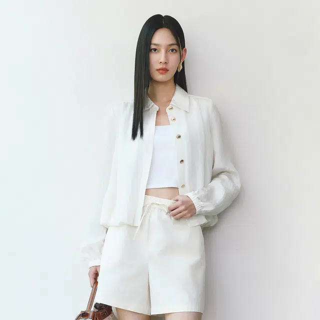 太平鸟 肌理光泽感翻领时尚休闲百搭外套夹克 女款 白色