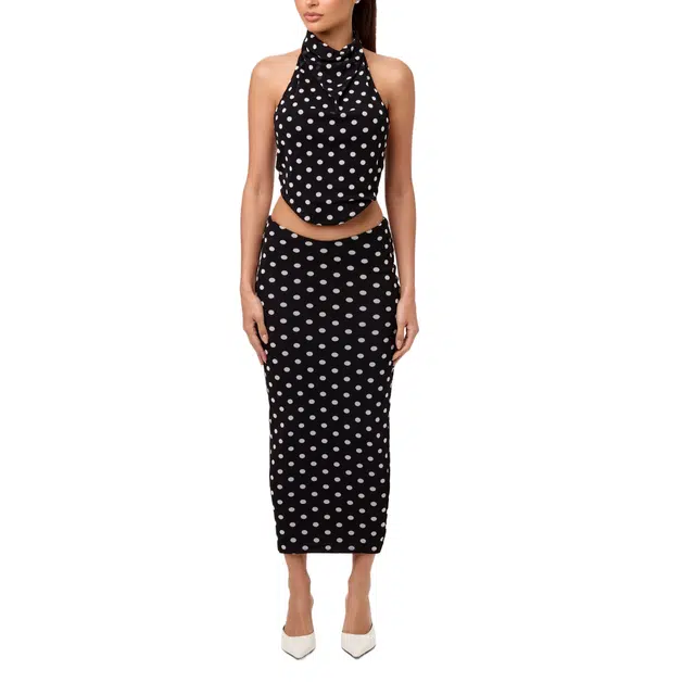 NAKED WARDROBE Polka Dot Midi Skirt Mesh