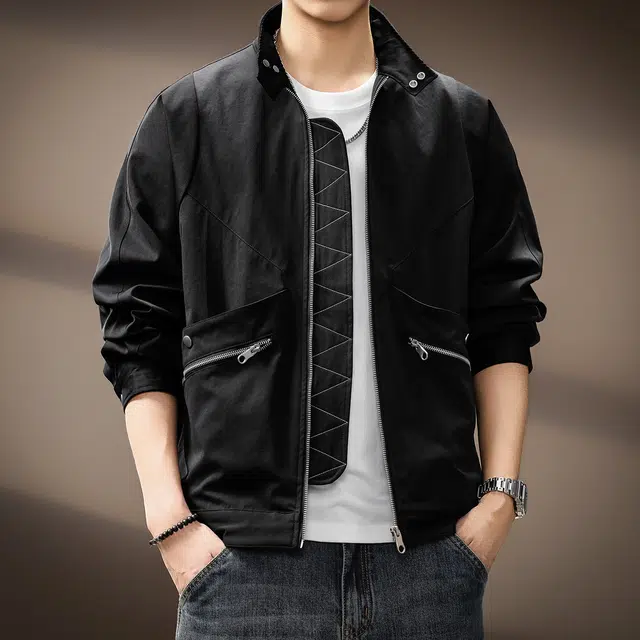 贵色 美式百搭高端赛博朋克风潮牌机车立领机能风立领金属撞色夹克 男女同款