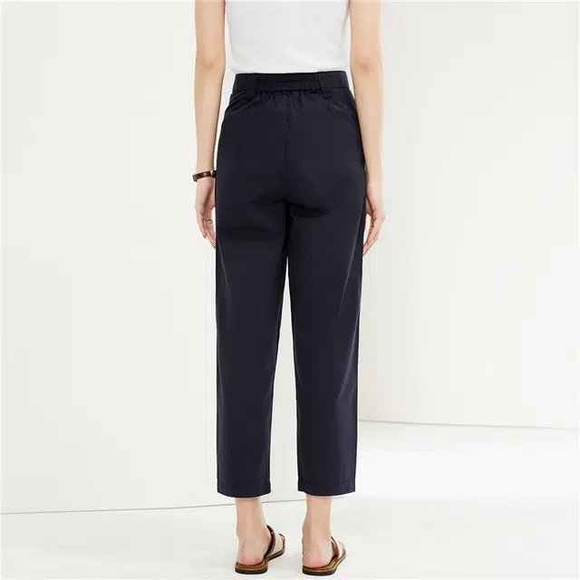 佐丹奴 纯棉打褶裤脚梭织薄九分裤休闲裤 女款