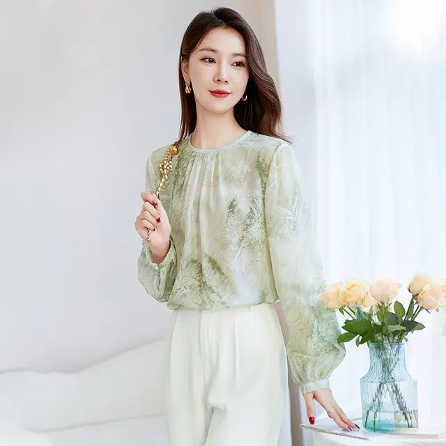 水墨佳人 桑蚕丝印花圆领衬衫 女款