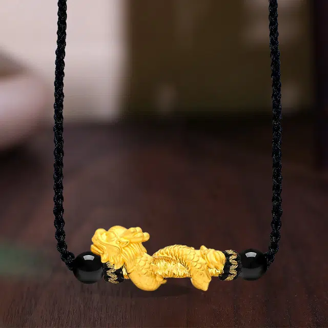 雅生珠宝 新年好礼 黄金生肖龙 盘龙而上龙抬头编织黑绳 #好运 新中式风轻 足金 一口价 项链 男女同款情侣款