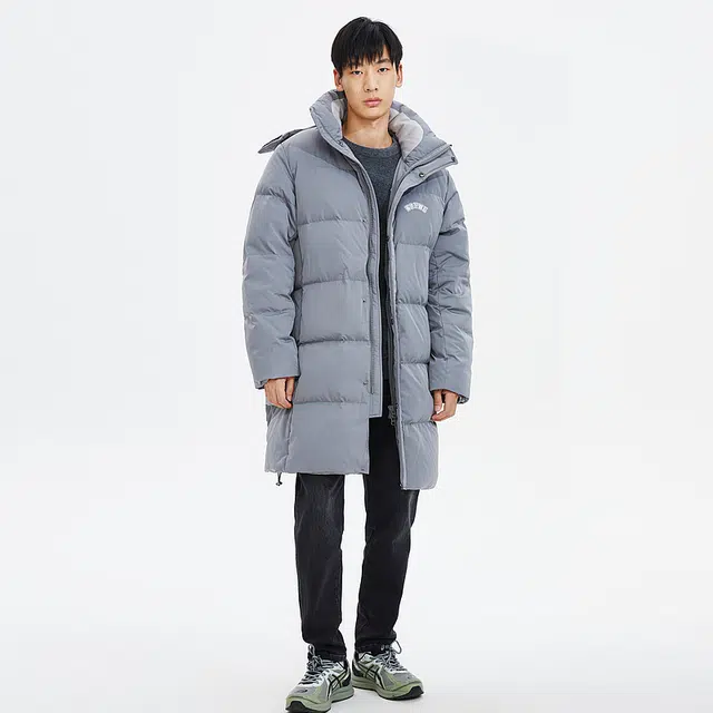 美特斯邦威 字母印花长款连帽保暖羽绒服 男款