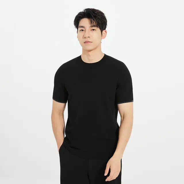 利郎 都市休闲保暖绵羊毛短袖打底衫圆领纯色简约毛衣 男款