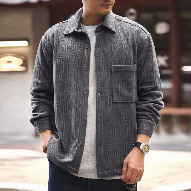 格蓝鹿 日常通勤松弛感肌理感休闲宽松复古做旧长袖衬衫 男女同款