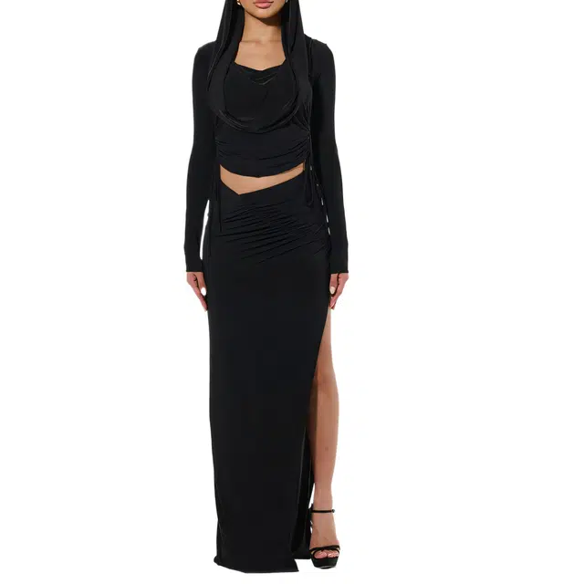 NAKED WARDROBE Hourglass Ruched Maxi Skirt