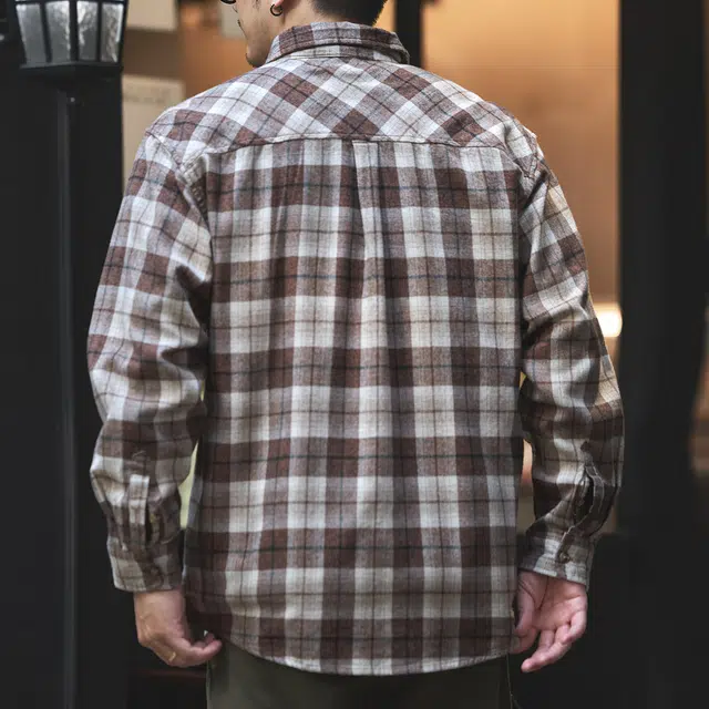 格蓝鹿 极简松弛感简约高街高端日系复古做旧磨毛格子外套长袖衬衫 男女同款