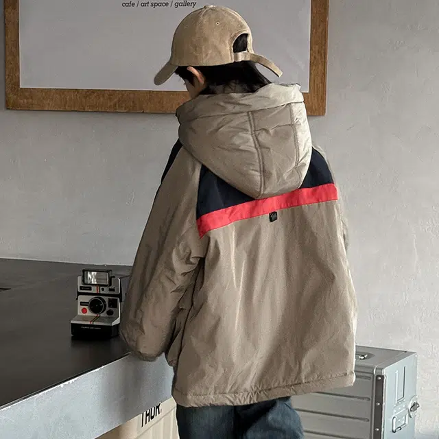 雅鹿棉衣 时尚洋气休闲宽松拼色 咖色 青少年