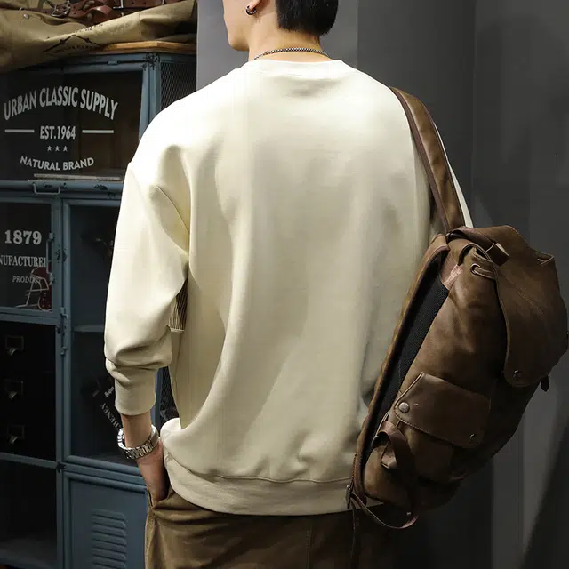 前进牛 美式复古潮牌拼接圆领宽松痞帅休闲运动卫衣 男款