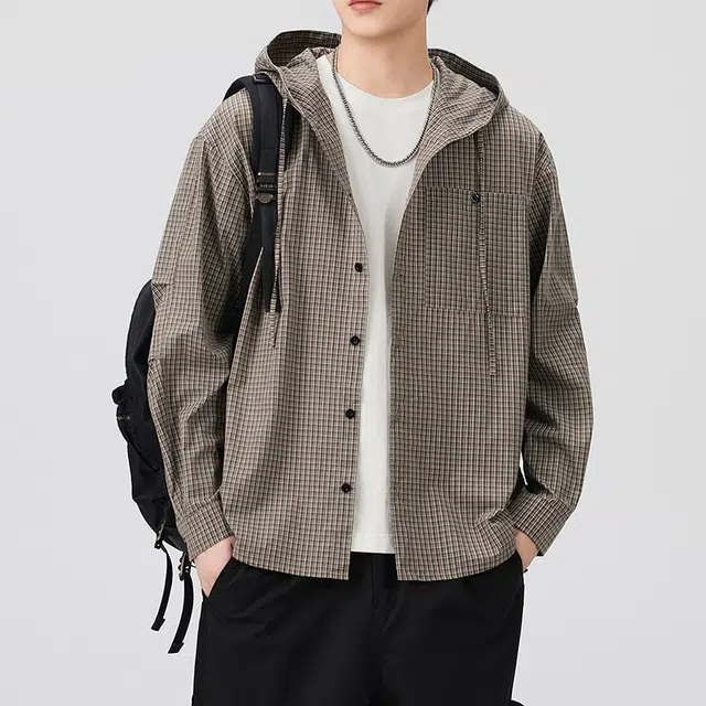 金盾 宽松休闲连帽宽松长袖衬衫 男款