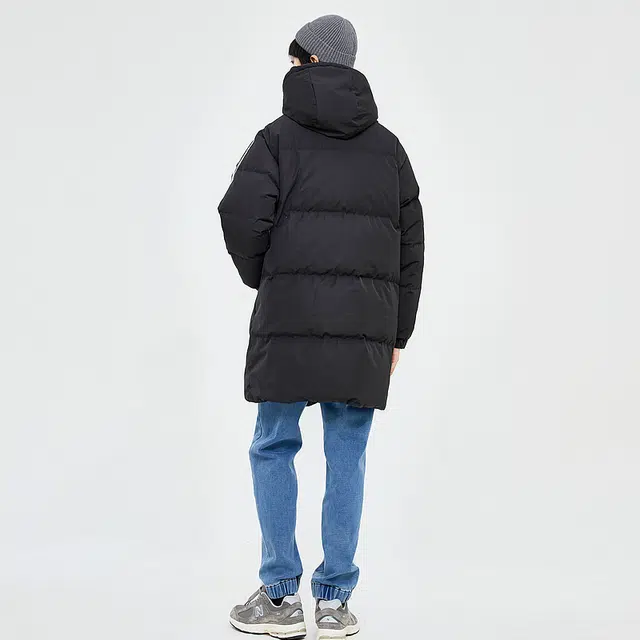 美特斯邦威 条纹连帽宽松拉链长袖羽绒服 男款