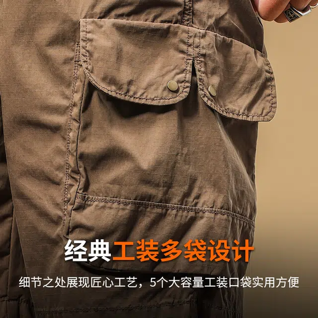 季言 薄款外穿潮牌速干透气多口袋宽松五分裤男工装短裤 男款