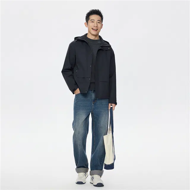 佐丹奴 休闲外套防风防泼水口袋宽松连帽夹克 男款