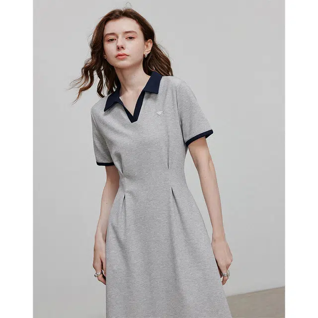 初语 复古美式爱心图案收腰短袖连衣裙 女款