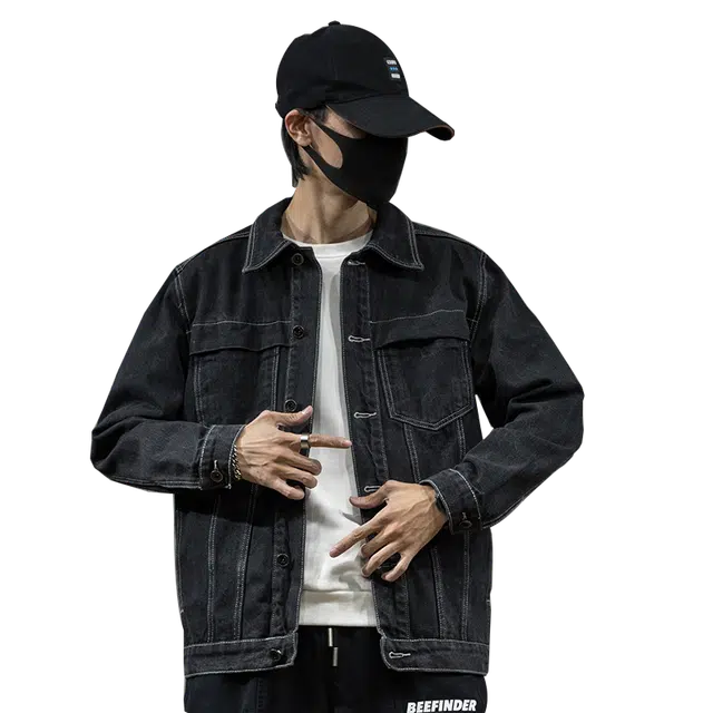 太子龍 潮牌明线宽松大码韩版工装上衣学生牛仔外套 男款