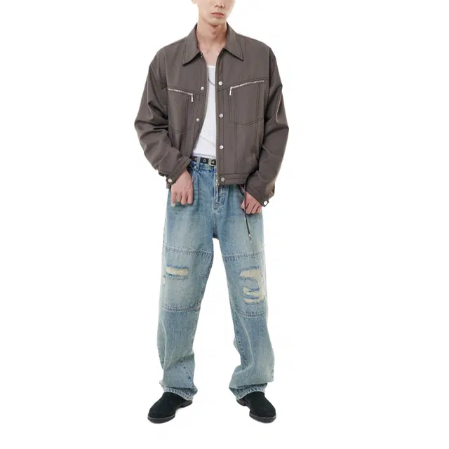 BESLOW SNAP ZIP-UP SHORT TRUCKER JACKET