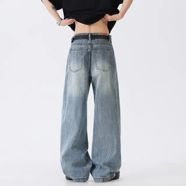 海尔斯 简约时尚舒适百搭水洗复古弯刀牛仔裤 男女同款