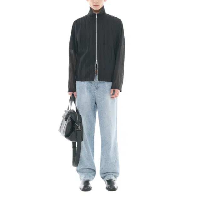 BESLOW SEE-THROUGH JACQUARD HIGH NECK ZIP-UP