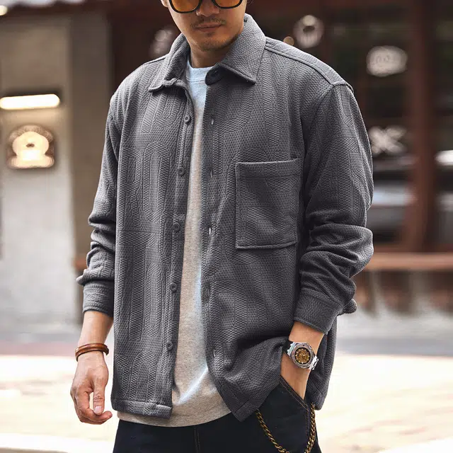 格蓝鹿 日常通勤松弛感肌理感休闲宽松复古做旧长袖衬衫 男女同款