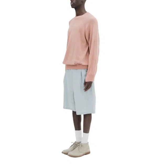 BESLOW ONE TUCK LINEN DENIM SHORTS