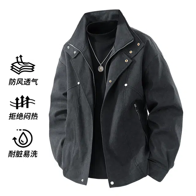 金盾 美式潮牌翻领外套潮流休闲夹克 男款