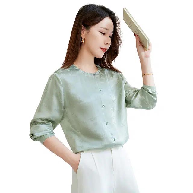水墨佳人 夏桑蚕丝提花圆领衬衫 女款