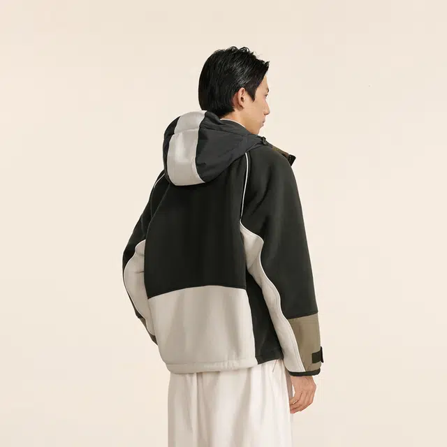 速写 拼接街头休闲连帽夹克外套 男款 深苔绿