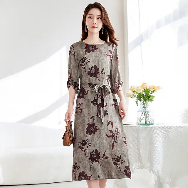 水墨佳人 时尚百搭舒适短袖连衣裙 女款 干枯玫瑰