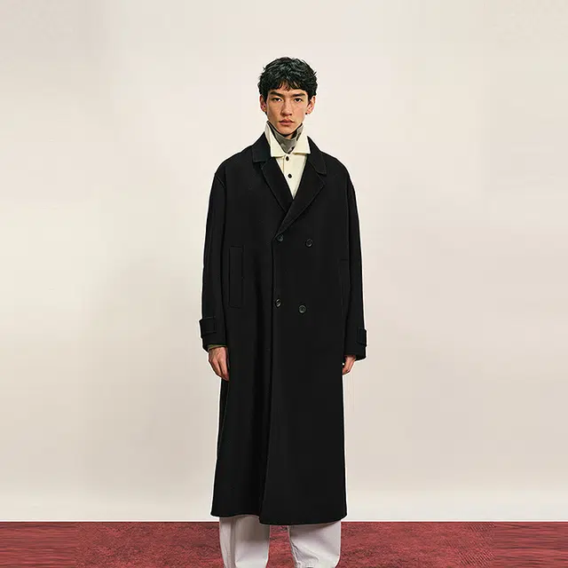 速写 外套西服领长袖大衣 男款